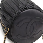 Chanel Coco Pleats CC Logo Chain Shoulder Bag Drawstring Sparkle Leather Black — view 3