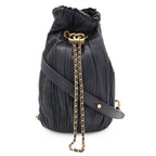 Chanel Coco Pleats CC Logo Chain Shoulder Bag Drawstring Sparkle Leather Black