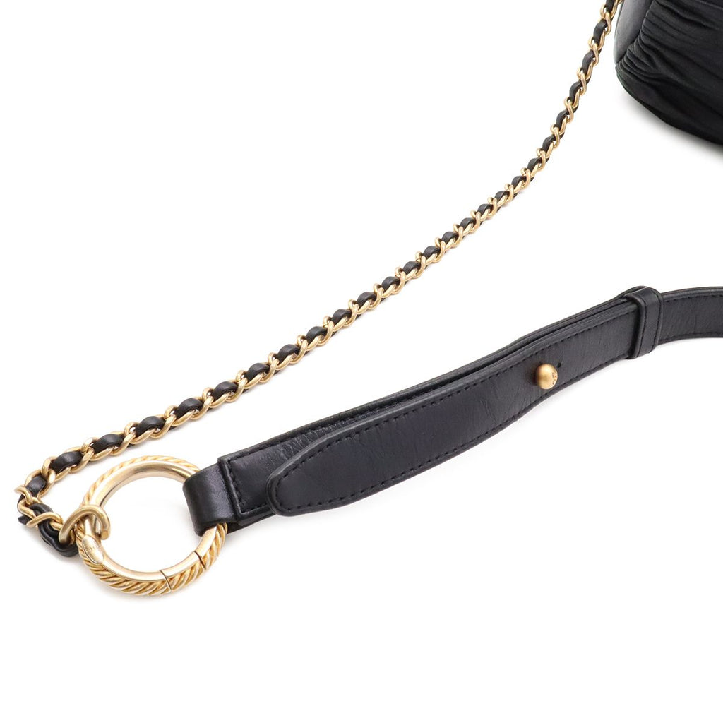 Chanel Coco Pleats CC Logo Chain Shoulder Bag Drawstring Sparkle Leather Black — view 4