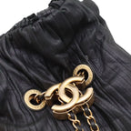 Chanel Coco Pleats CC Logo Chain Shoulder Bag Drawstring Sparkle Leather Black — view 7