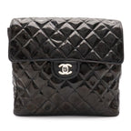 Chanel Quilted CC Logo Backpack Enamel Patent Leather Black Silver