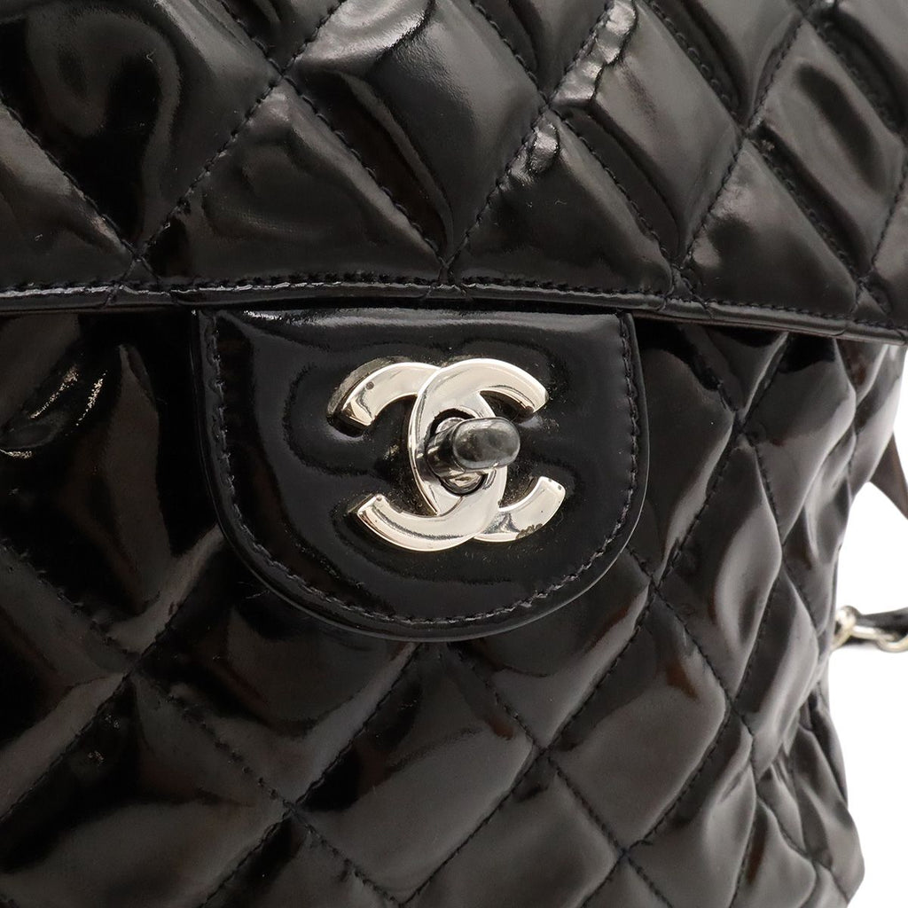 Chanel Quilted CC Logo Backpack Enamel Patent Leather Black Silver — view 7