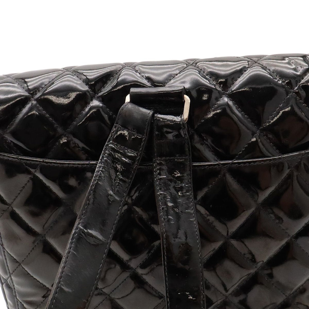 Chanel Quilted CC Logo Backpack Enamel Patent Leather Black Silver — view 5