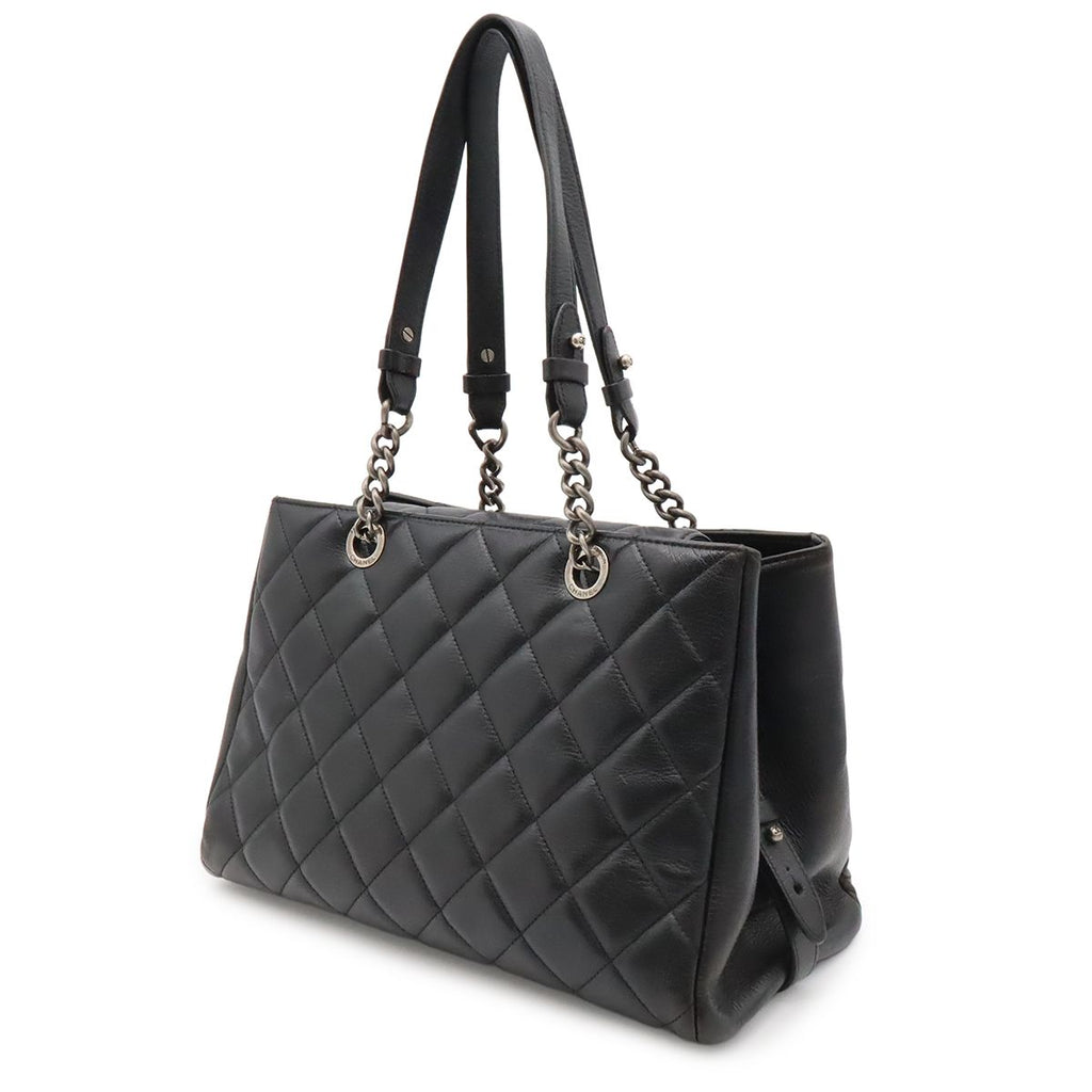 Chanel Boy Quilted CC Logo Chain Shoulder Bag Tote Leather Black — view 2