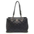 Chanel Boy Quilted CC Logo Chain Shoulder Bag Tote Leather Black