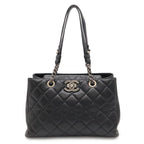 Chanel Boy Quilted CC Logo Chain Shoulder Bag Tote Leather Black