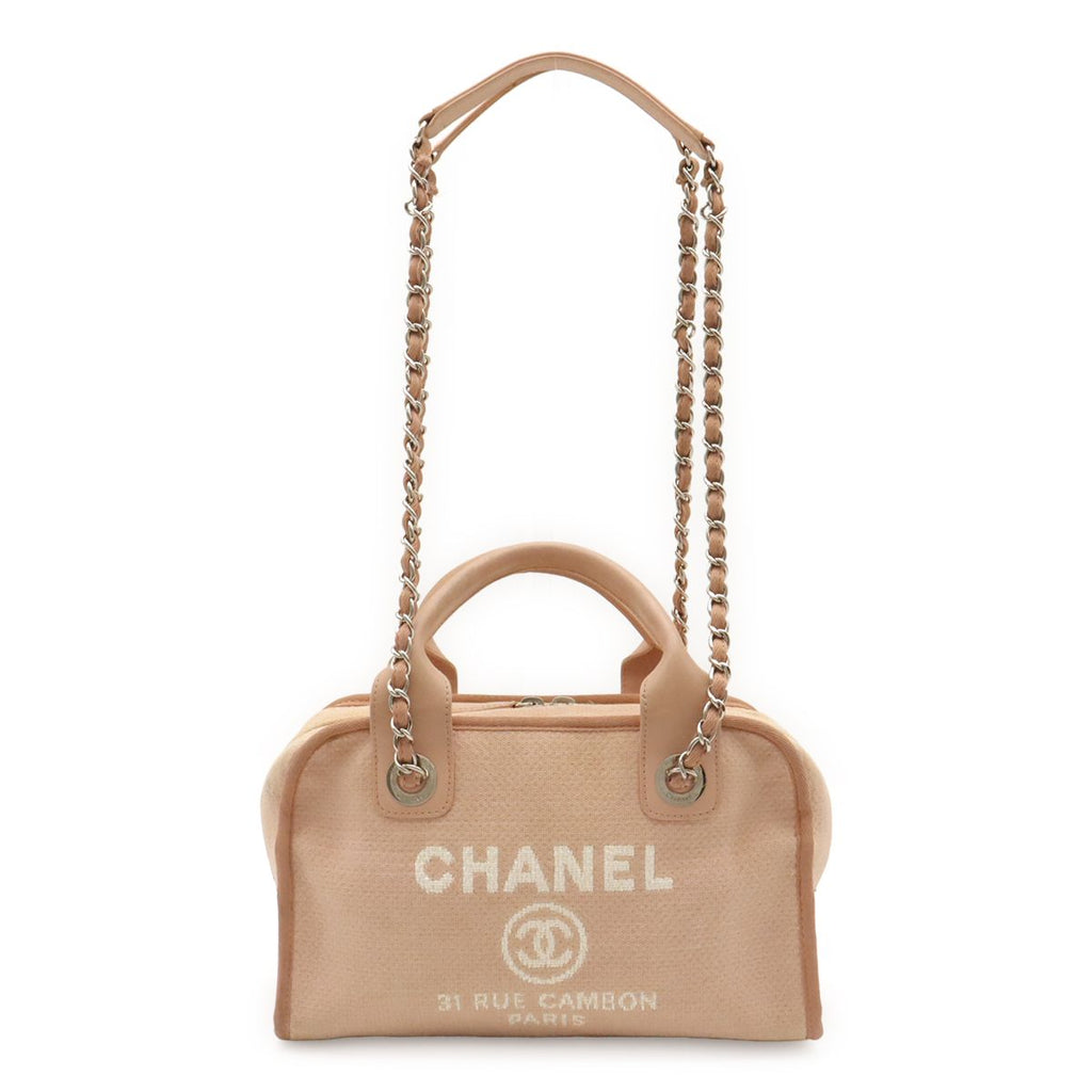 Chanel Deauville Bowling Bag 2-Way Chain Canvas Pink Silver