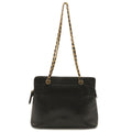 Chanel Logo Chain Shoulder Bag Caviar Leather Black Gold
