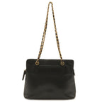 Chanel Logo Chain Shoulder Bag Caviar Leather Black Gold