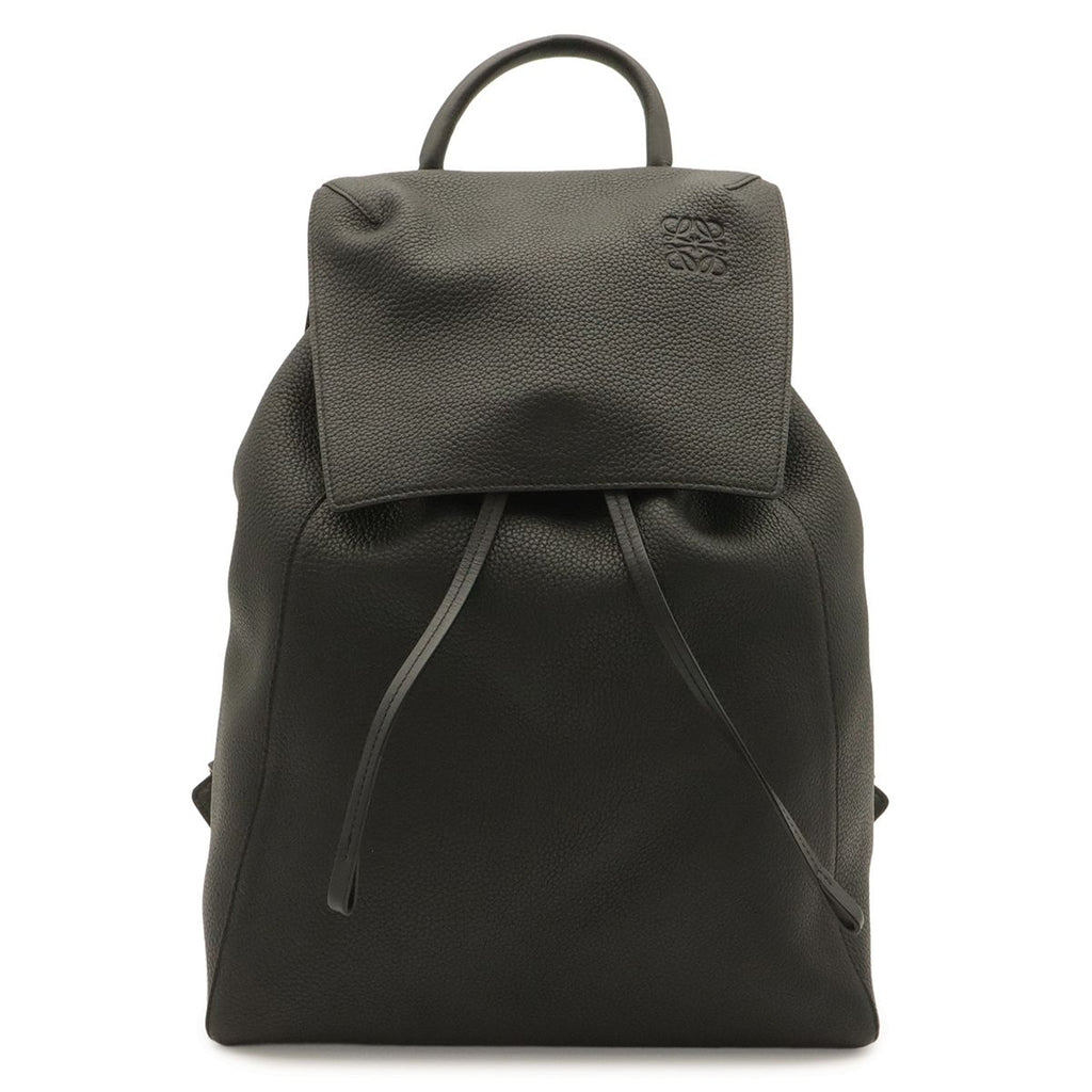 Loewe Drawstring Backpack Anagram Calfskin Leather Black Silver