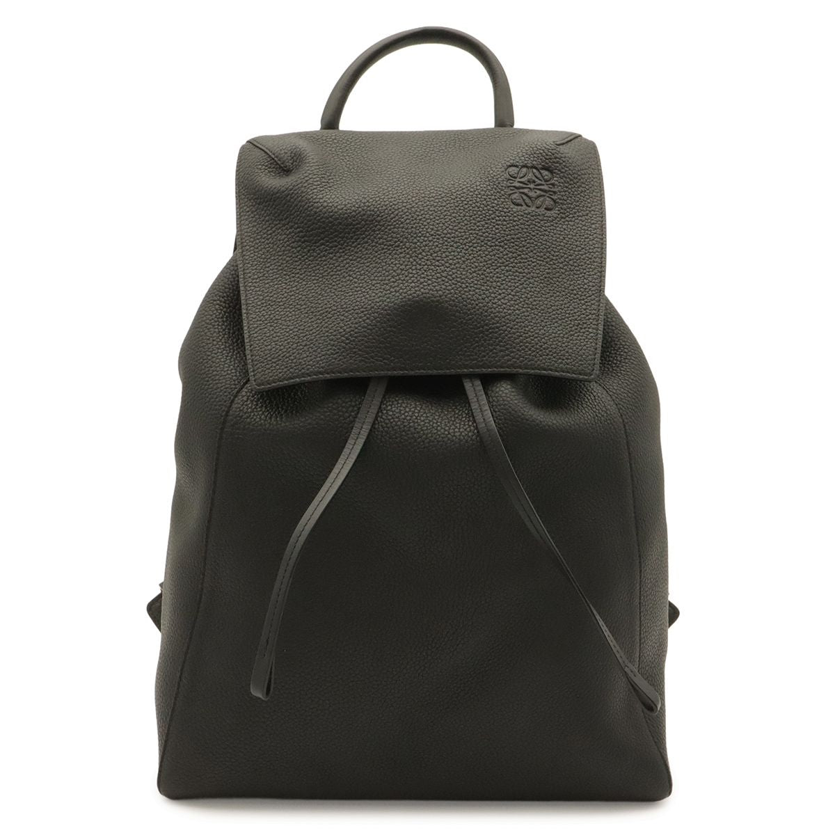 Loewe Drawstring Backpack Anagram Calfskin Leather Black Silver