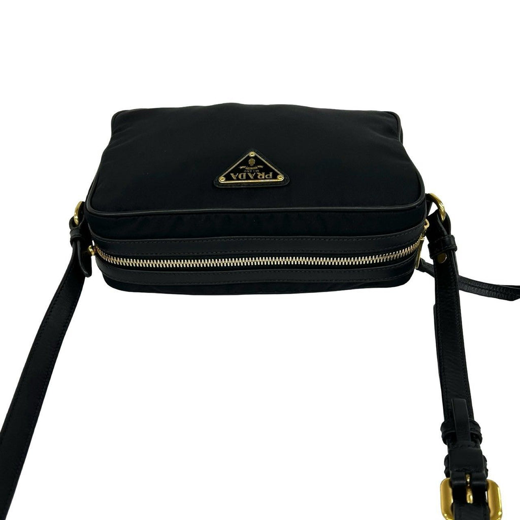 Prada Triangle Logo Tessuto Pocono Nylon Leather Mini Shoulder Bag Pochette — view 4