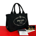 Prada Canapa Triangle Logo Canvas 2-Way Mini Tote Shoulder Bag Black