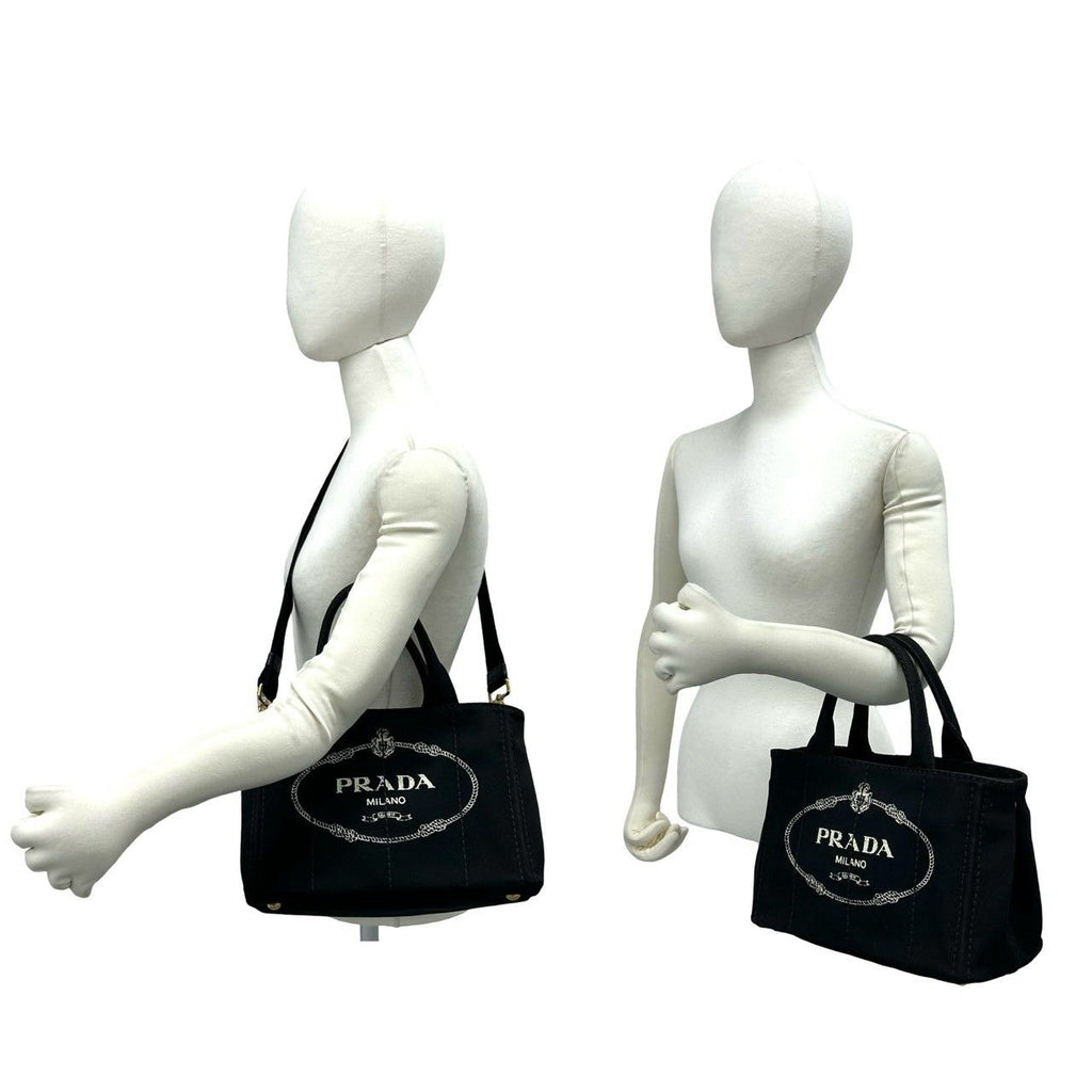 Prada Canapa Triangle Logo Canvas 2-Way Mini Tote Shoulder Bag Black — view 2
