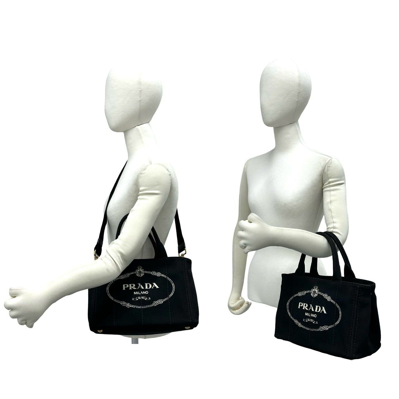 Prada Canapa Triangle Logo Canvas 2-Way Mini Tote Shoulder Bag Black — view 2
