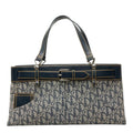 Dior Oblique Trotter Pants Motif Handbag Navy Leather Jacquard
