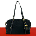 Prada Logo Tessuto Pocono Nylon Saffiano Leather Tote Shoulder Bag Black