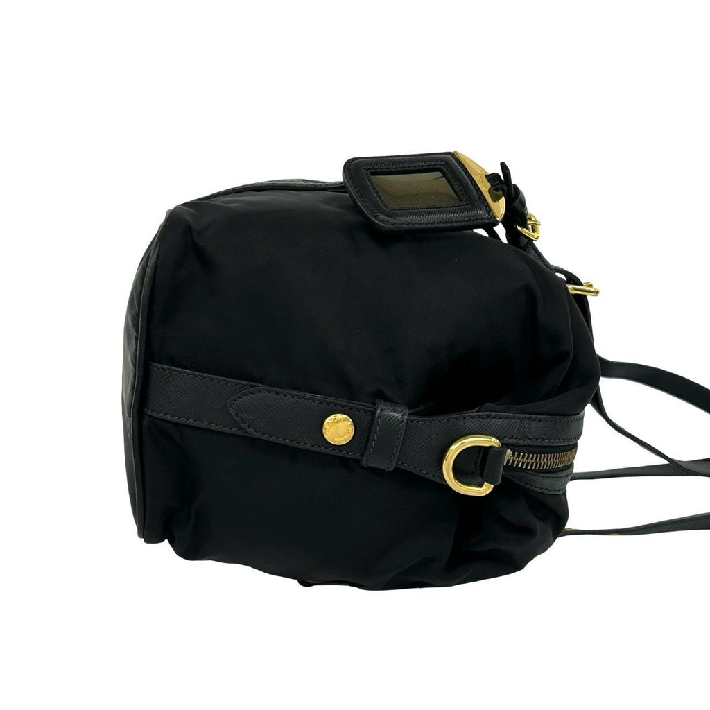 Prada Logo Tessuto Pocono Nylon Saffiano Leather Tote Shoulder Bag Black — view 6