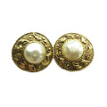 Chanel 91P Vintage Earrings Clip on Faux Pearl Logo Gold