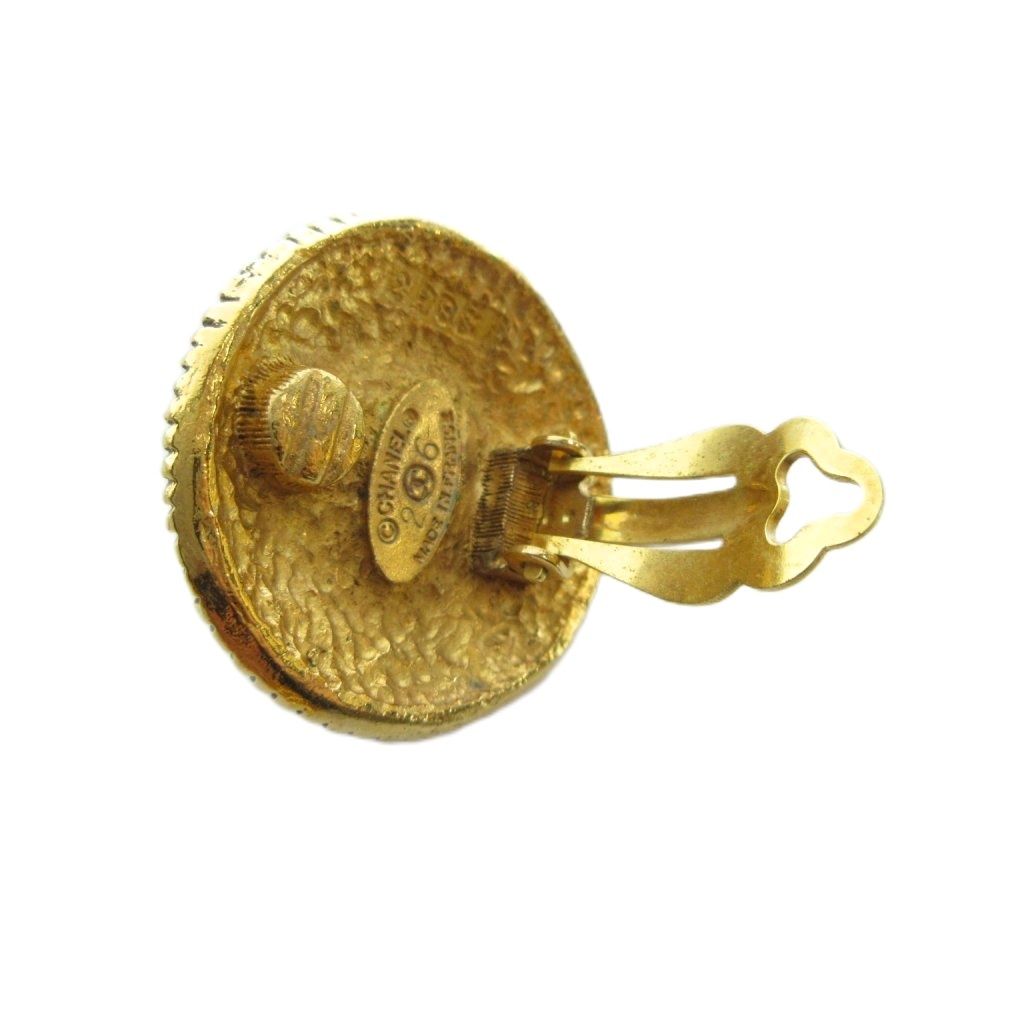 Chanel 91P Vintage Earrings Clip on Faux Pearl Logo Gold — view 3