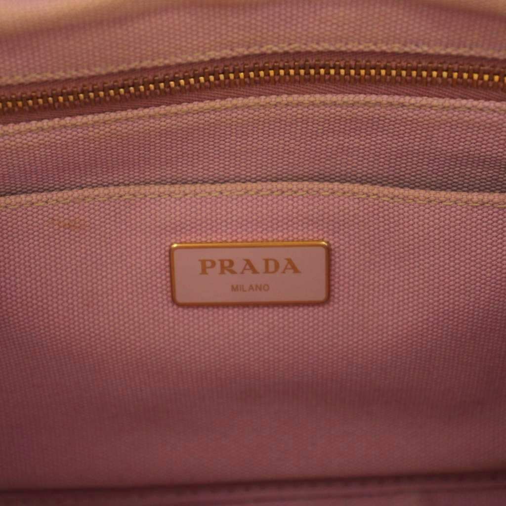 Prada Canapa 2-Way Tote Shoulder Bag Canvas Logo Print Pink — view 8