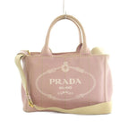 Prada Canapa 2-Way Tote Shoulder Bag Canvas Logo Print Pink