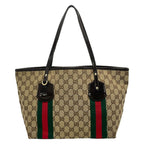 Gucci Tote Sherry GG Pattern Beige Dark Brown Multi Leather