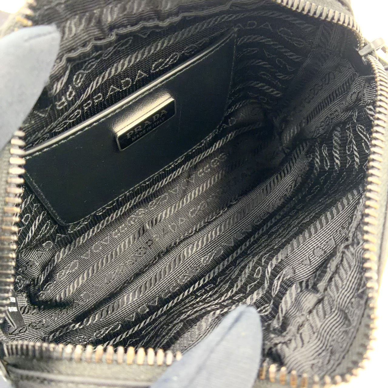 Prada Re-Nylon Saffiano Leather Nylon Black Shoulder Bag Silver — view 3
