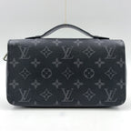 Louis Vuitton Zippy XL Monogram Eclipse Black Zip Around Wallet Silver