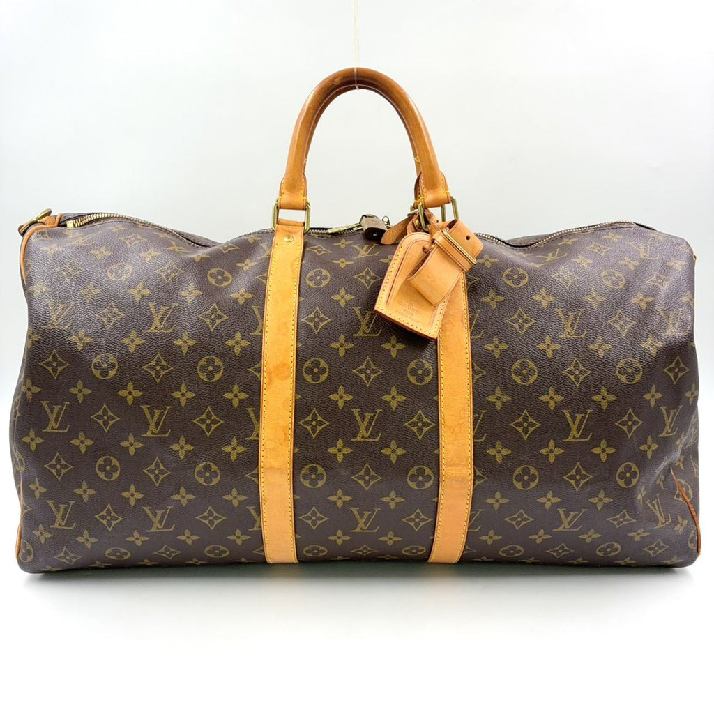 Louis Vuitton Keepall Bandouliere 55 Monogram Leather Brown Boston Bag Gold