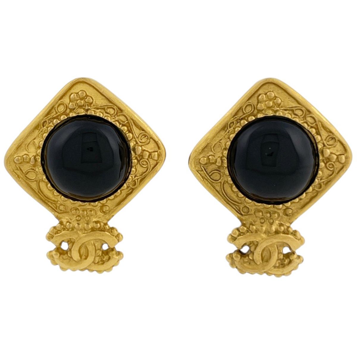 Chanel Earrings CC Logo Gold Plated Black