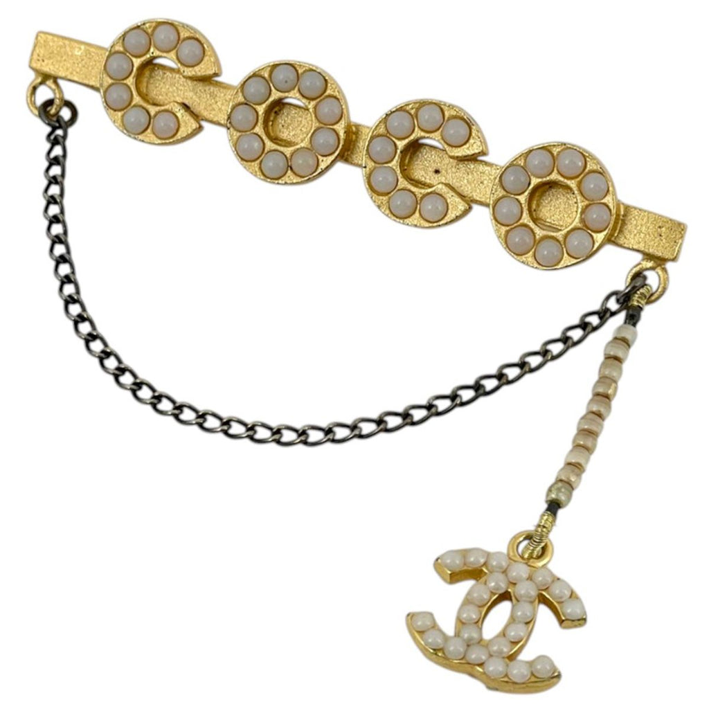 Chanel Brooch CC Logo Faux Pearl Gold