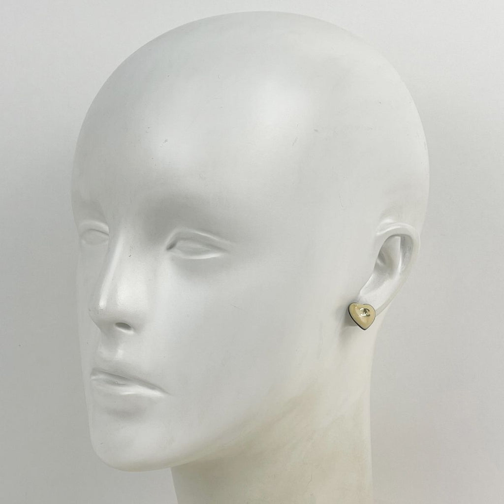 Chanel Earrings CC Logo Heart Motif Gold Plated Beige Black — view 6