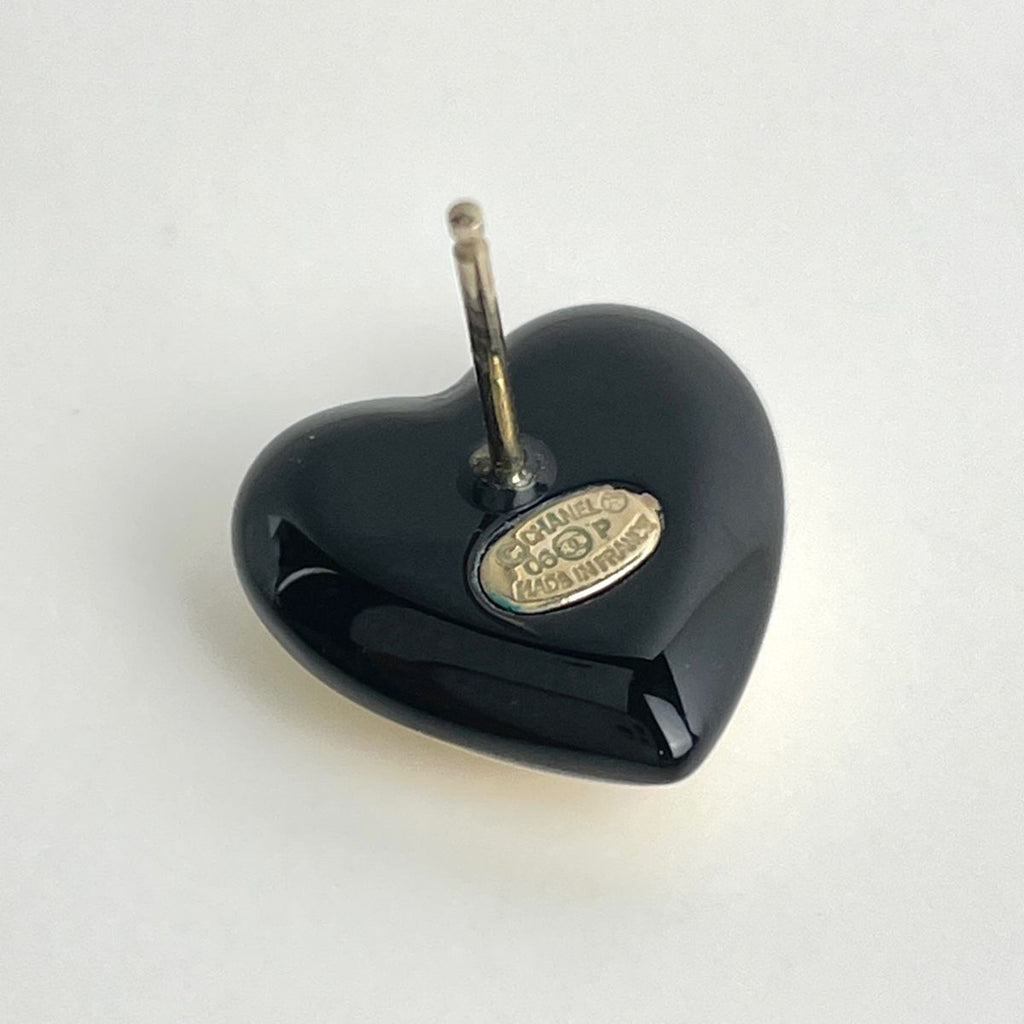 Chanel Earrings CC Logo Heart Motif Gold Plated Beige Black — view 5