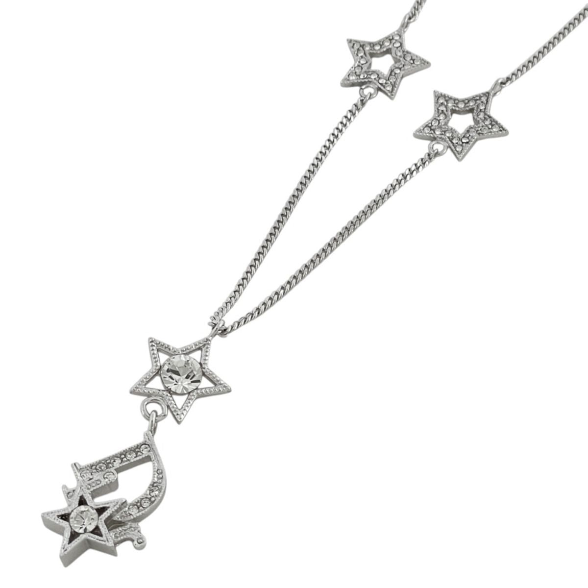 Dior Necklace Star Motif Silver Plated Rhinestone