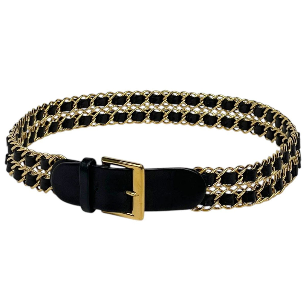 Chanel Belt Chain Leather Black Gold