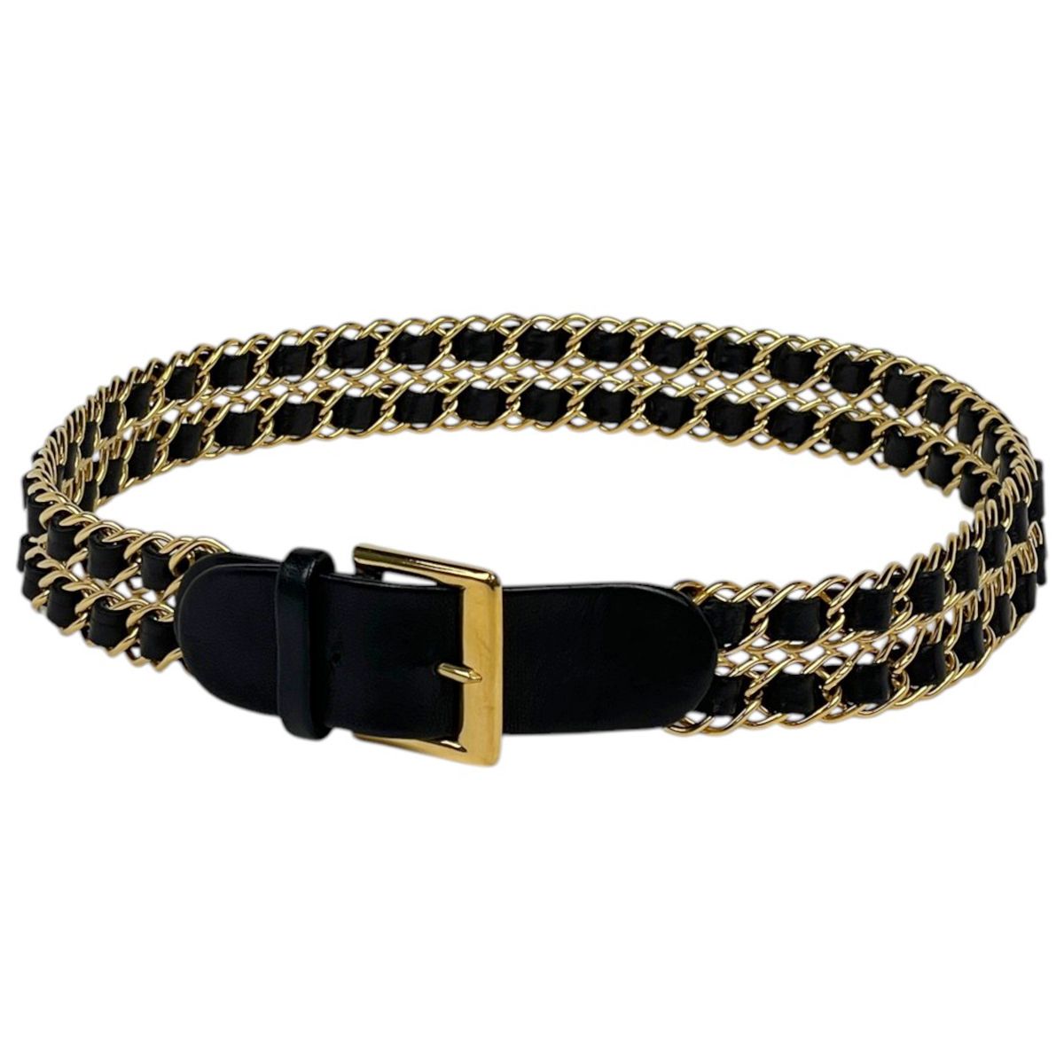 Chanel Belt Chain Leather Black Gold