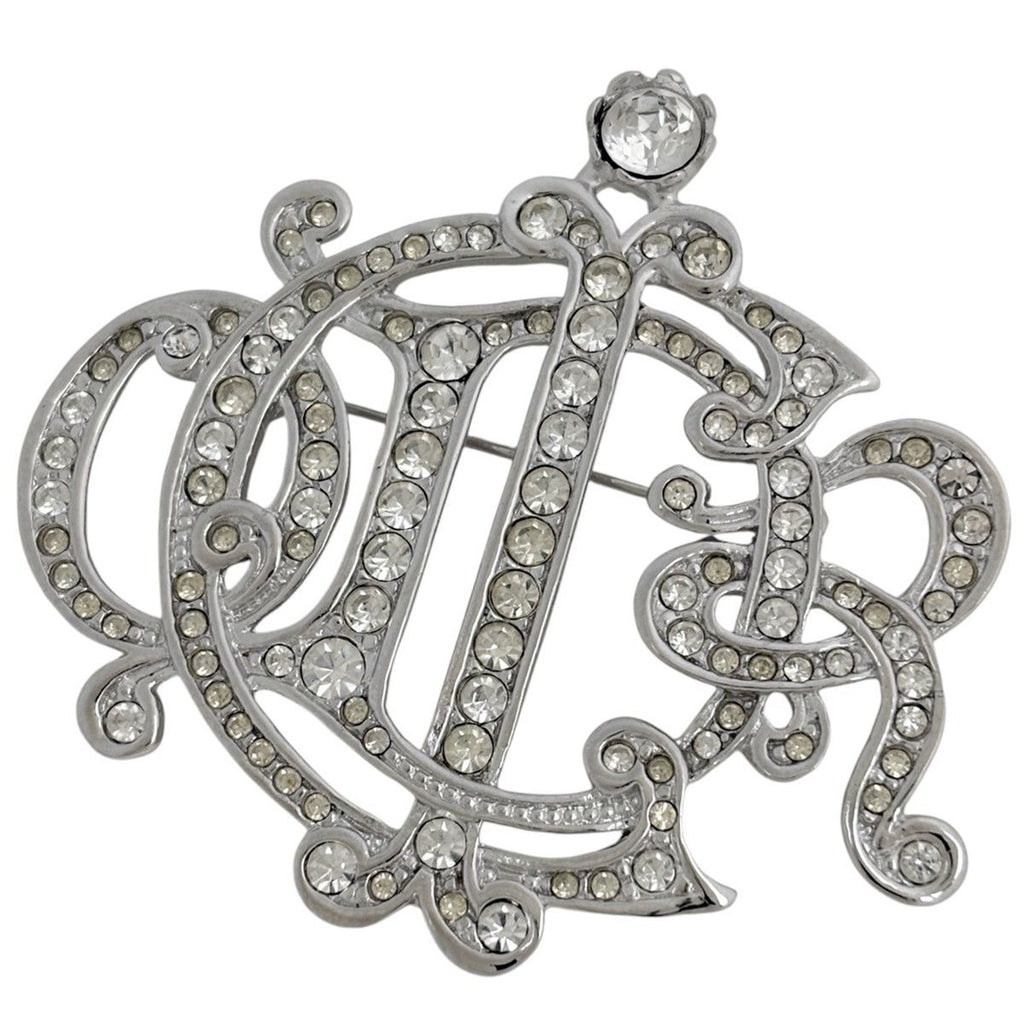 Dior Brooch Silver Plated Rhinestone