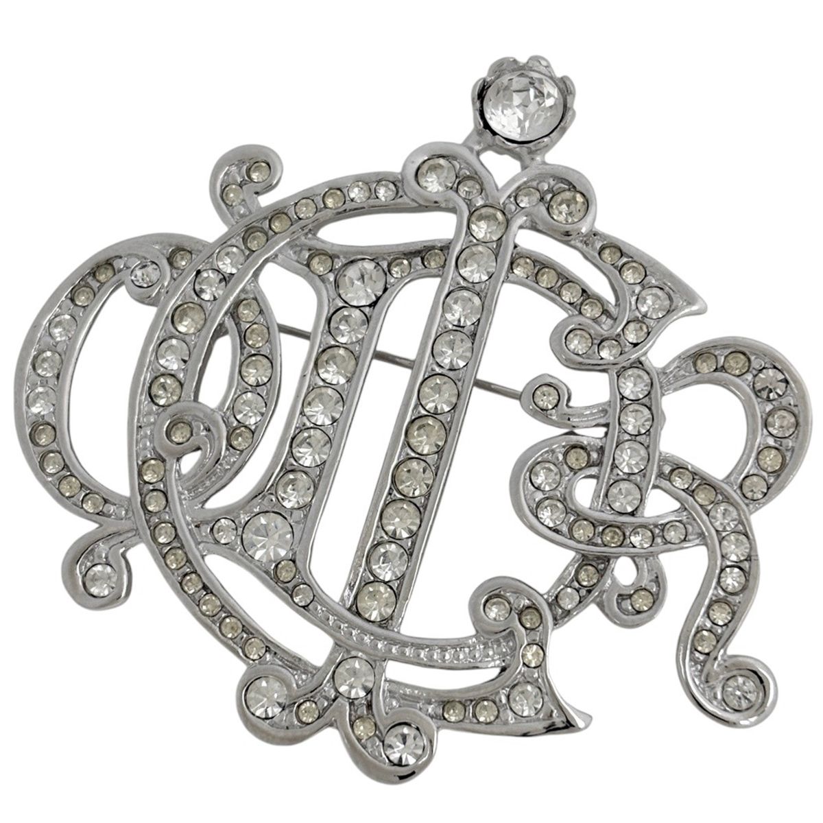 Dior Brooch Silver Plated Rhinestone