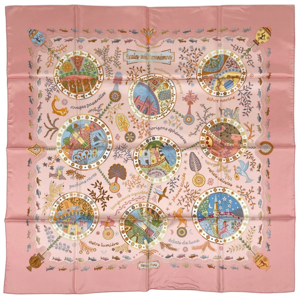 Hermes Carre 90 Escales Mediterraneennes Scarf Mediterranean Port Town Silk