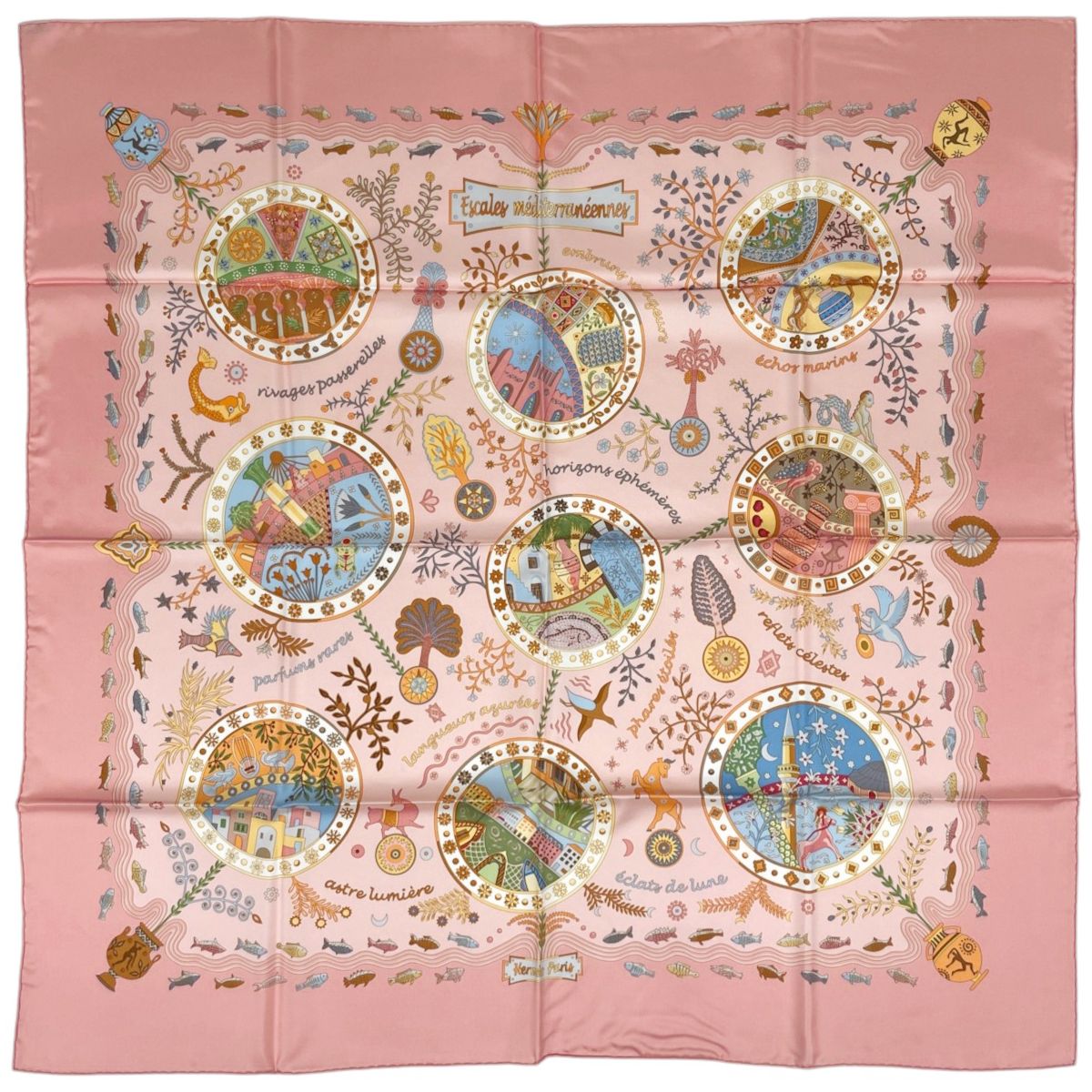Hermes Carre 90 Escales Mediterraneennes Scarf Mediterranean Port Town Silk