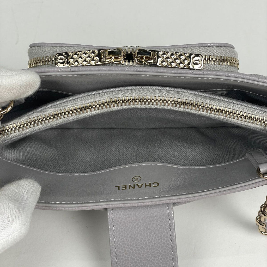 Chanel Shoulder Bag CC Logo Quilted Phone Case Caviar Leather Gray — view 8