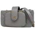 Chanel Shoulder Bag CC Logo Quilted Phone Case Caviar Leather Gray