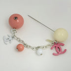 Chanel Brooch CC Logo Pin Silver Plated Pink White — view 2