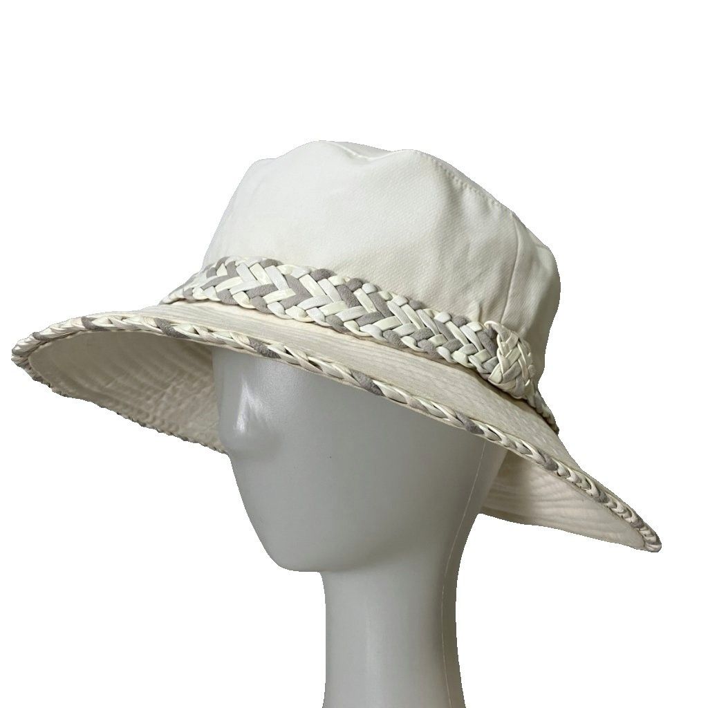 Hermes Linen Hat Braided Leather Hat 56 White — view 2