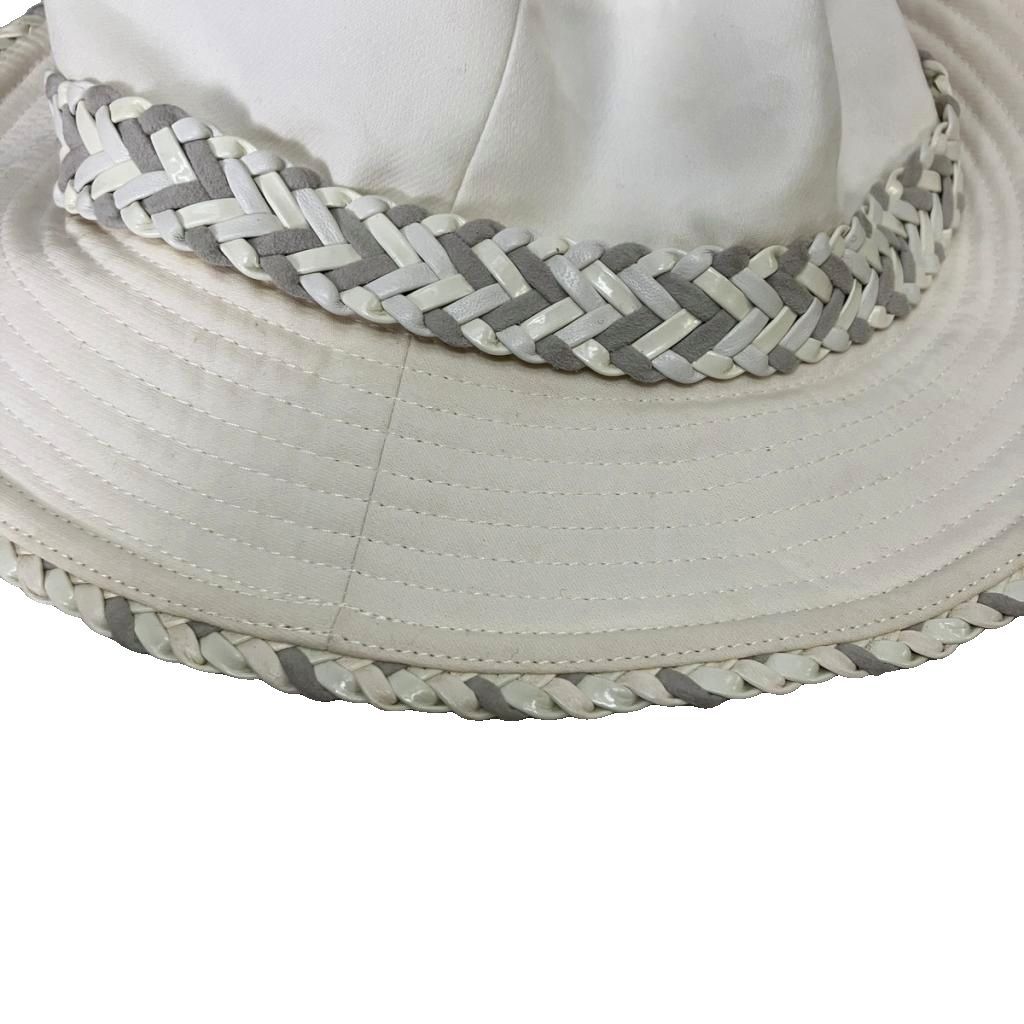 Hermes Linen Hat Braided Leather Hat 56 White — view 6