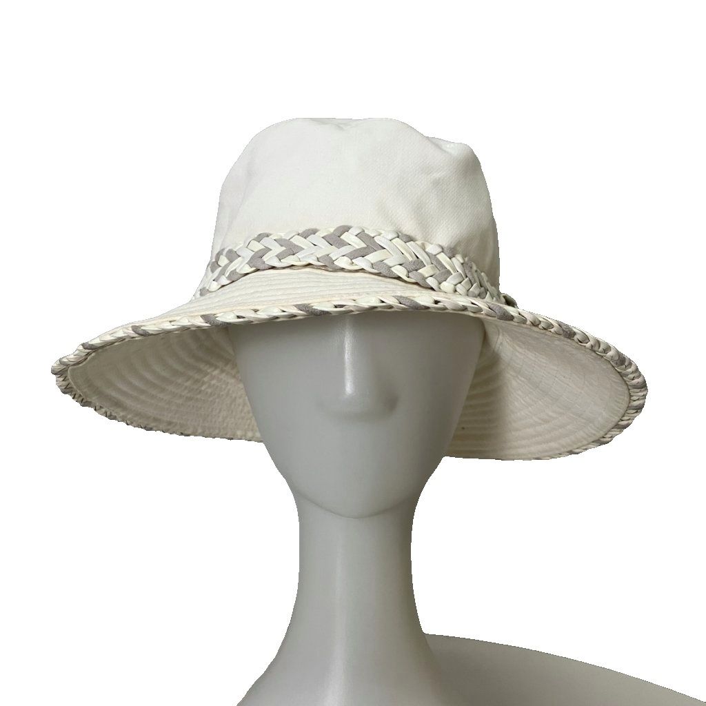 Hermes Linen Hat Braided Leather Hat 56 White