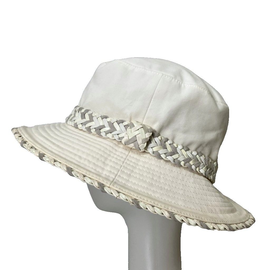 Hermes Linen Hat Braided Leather Hat 56 White — view 3