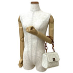 Chanel Quilted CC Logo Lambskin Chain Mini Handbag White Brown — view 2