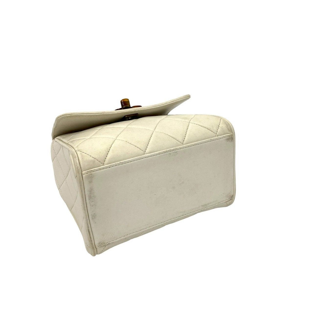 Chanel Quilted CC Logo Lambskin Chain Mini Handbag White Brown — view 7